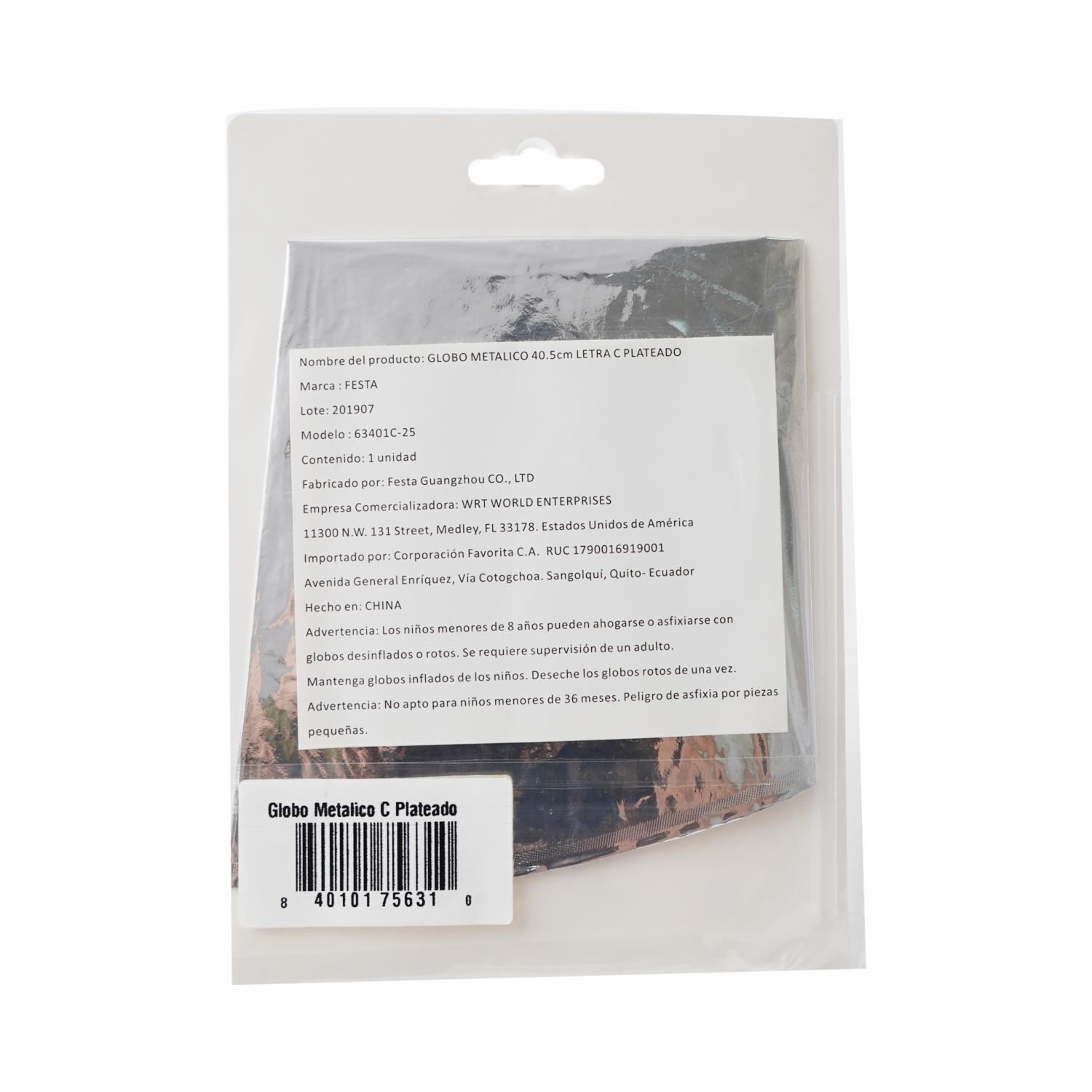 Globo Metálico Plateado BALLOON Letra C - Imagen 2