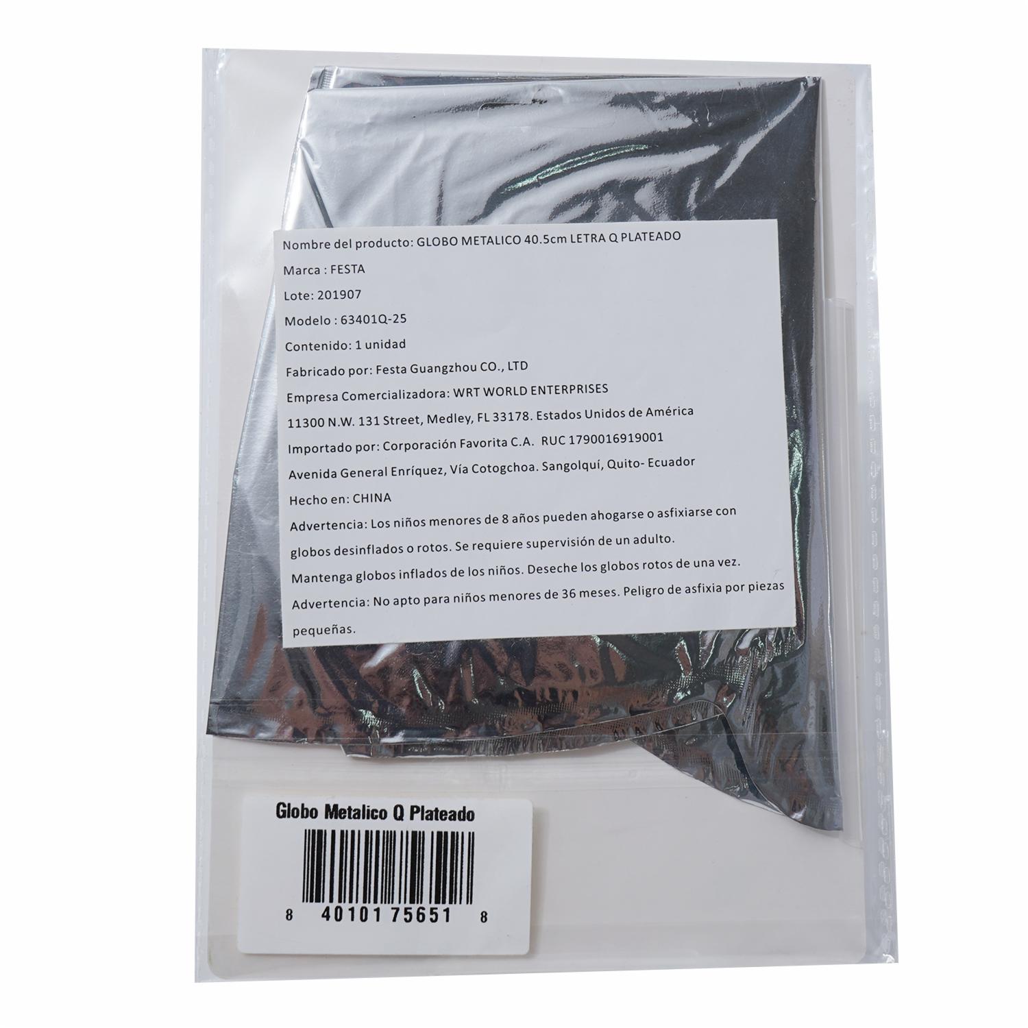 Globo Metálico Plateado BALLOON Letra Q - Imagen 2