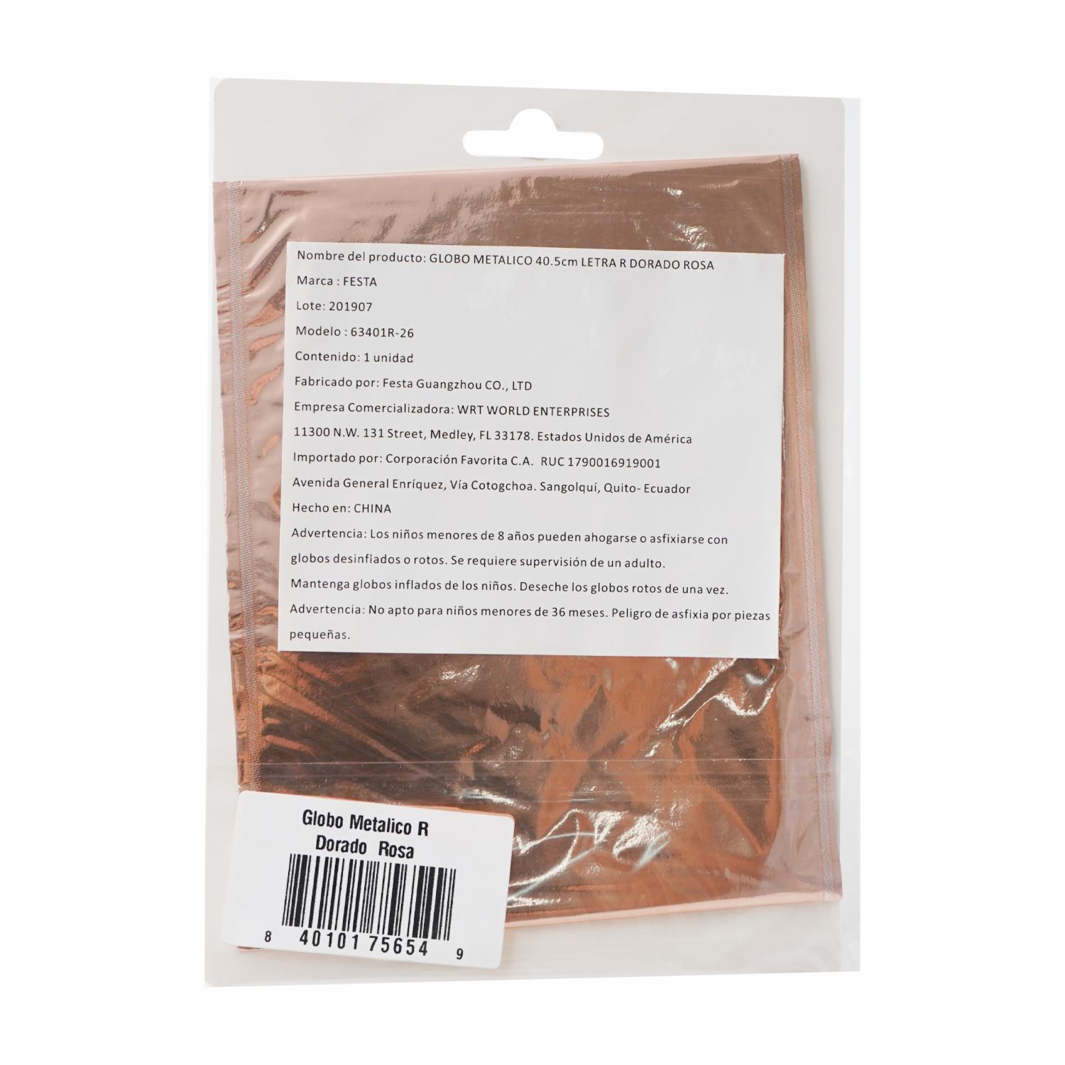 Globo Metálico Letra R Dorado Rosa BALLOON Letra R - Imagen 2