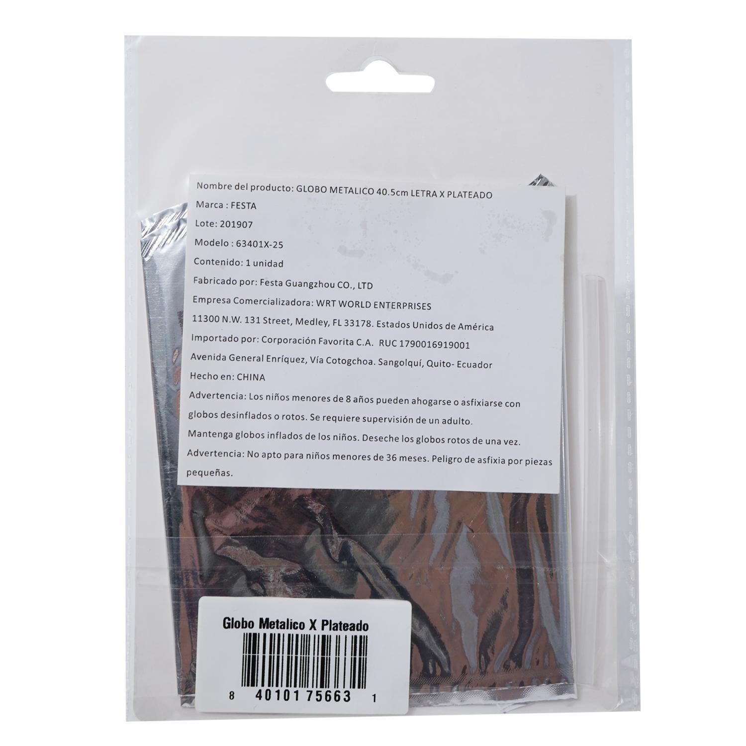 Globo Metálico Plateado BALLOON Letra X - Imagen 2