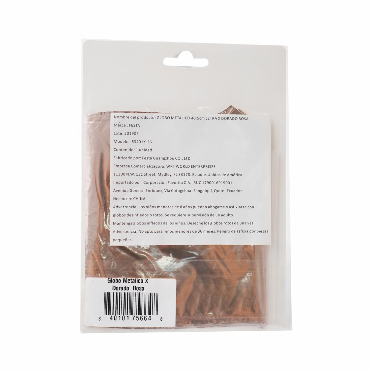 Globo Metálico Dorado Rosa BALLOON Letra X - Imagen 2