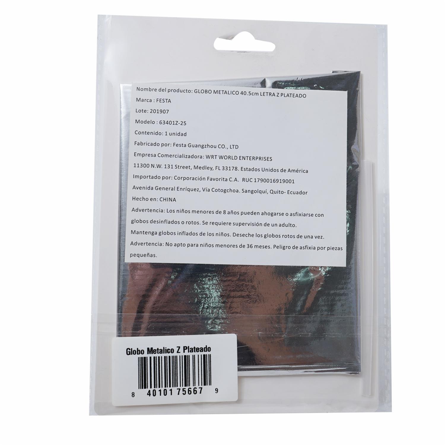 Globo Metálico Plateado BALLOON Letra Z - Imagen 2