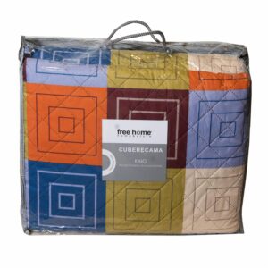 Cubrecama Patchwork Blocks Multicolor FREE HOME 3 Plazas