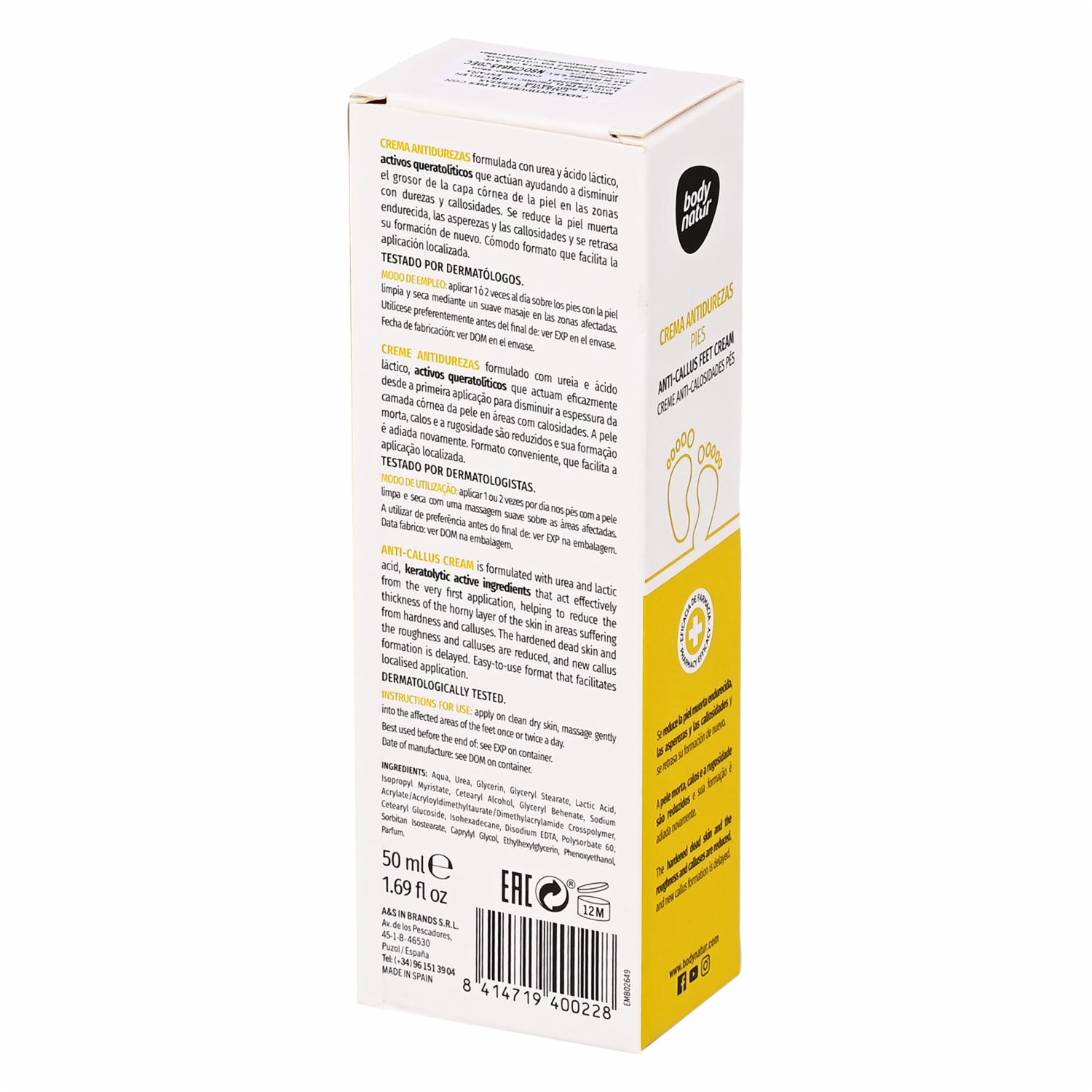 Crema Para Pies Con Callos Antidurezas BODY NATUR 50 Ml