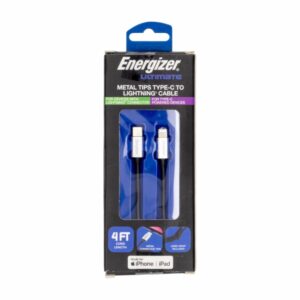 Cable Lightning Tipo C Puntas De Metal Negro ENERGIZER 122 Cm