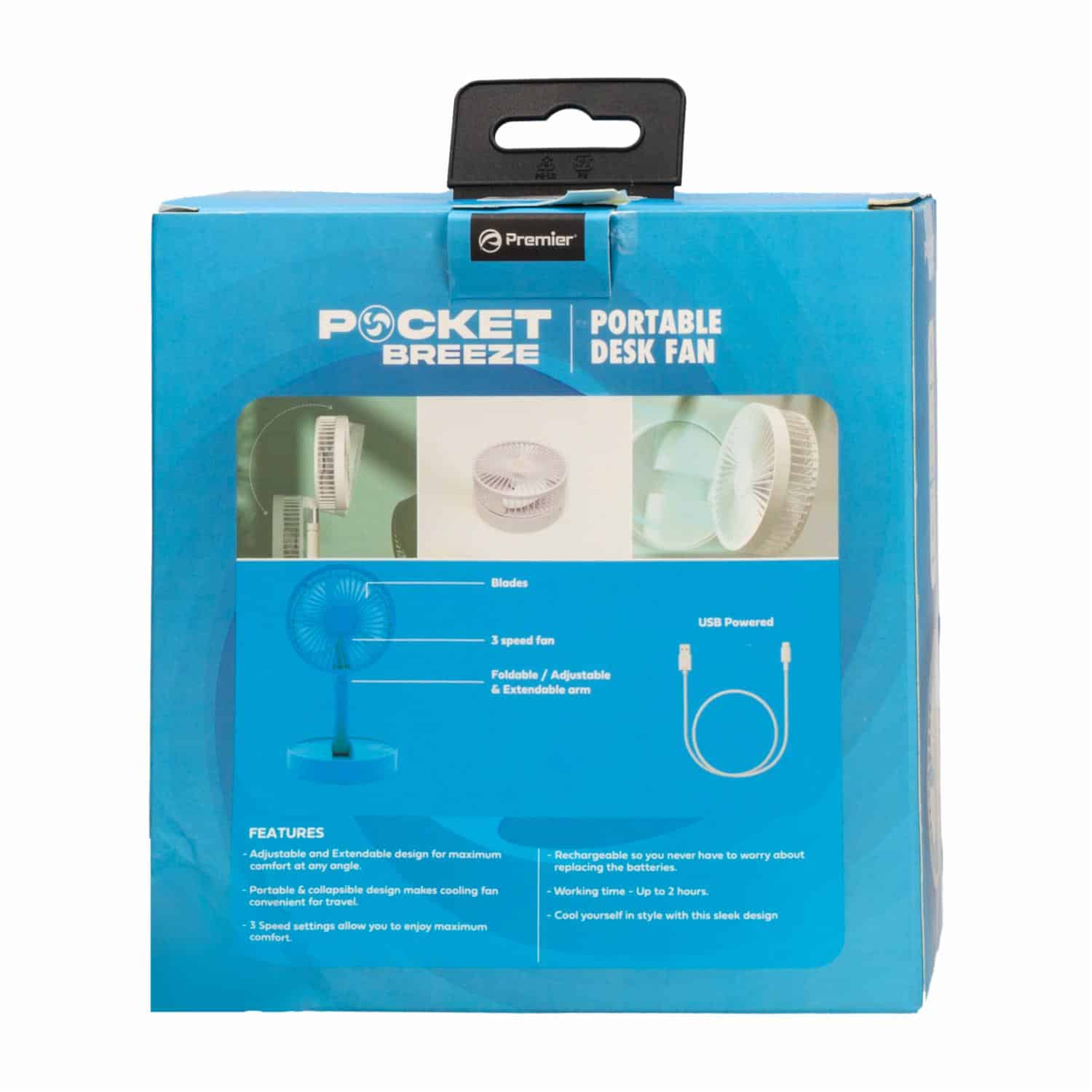 Ventilador Portátil Recargable Y Plegable PREMIER PBF04WH - Imagen 5