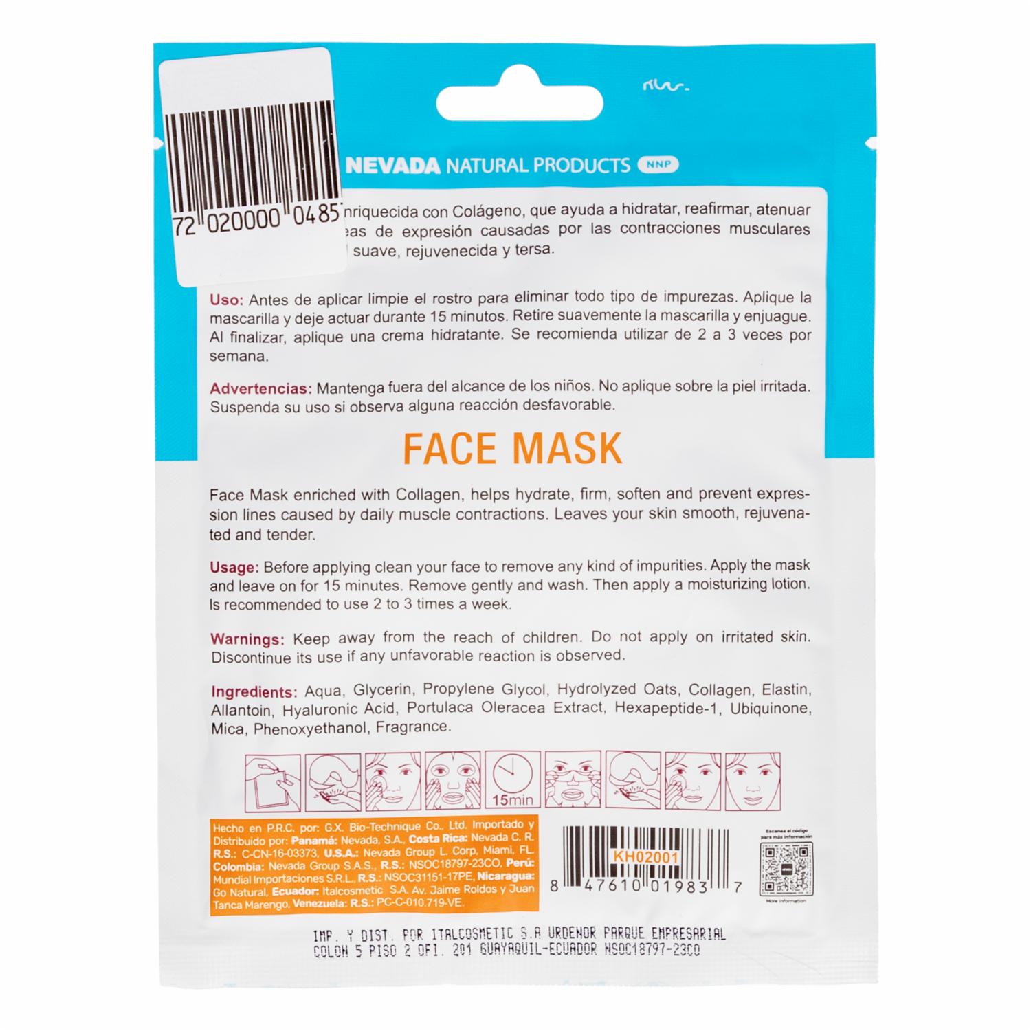Mascarilla Facial Collage Botox/Botulínica NEVADA 60 G