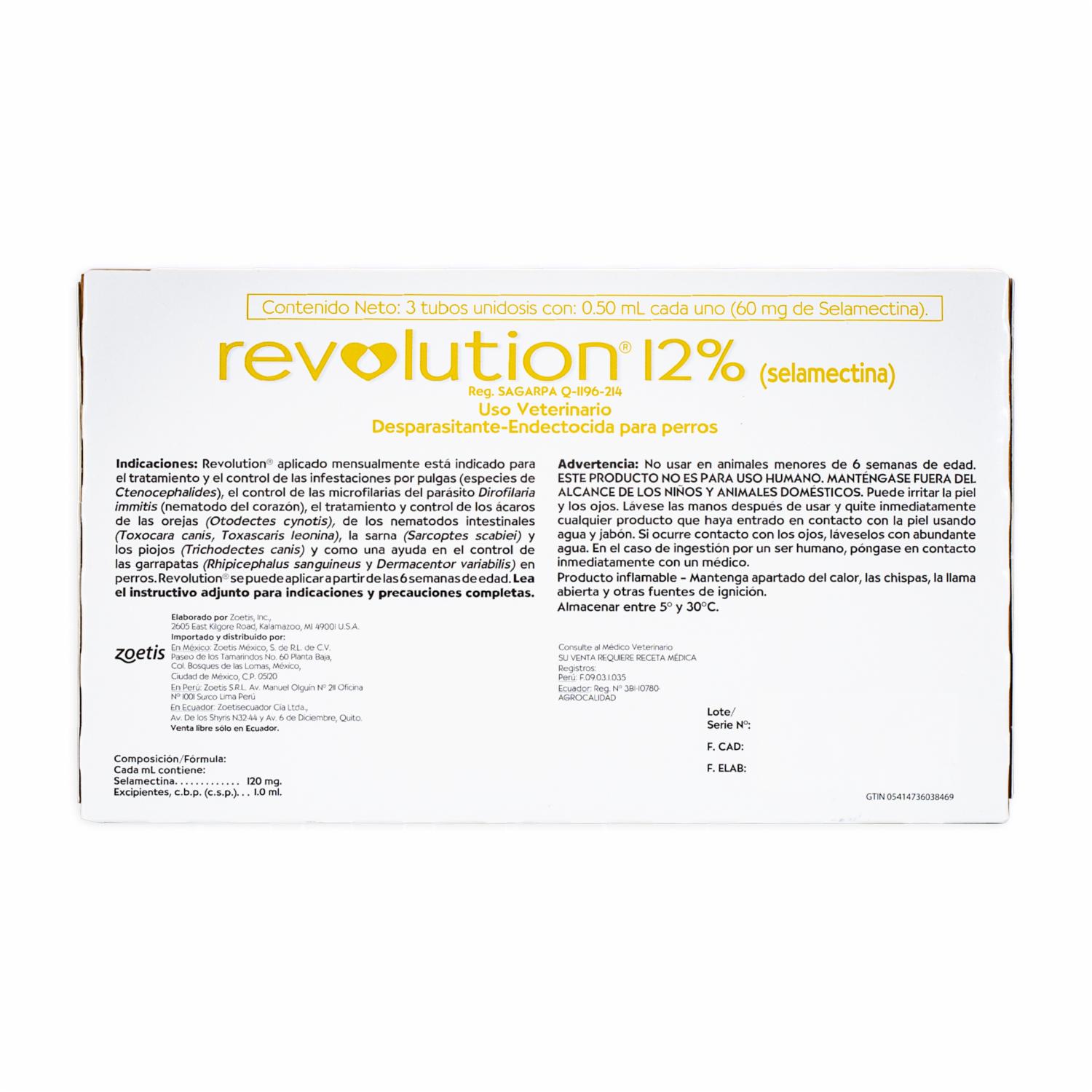 Antiparacitario Para Perro Revolution 12%  5.1-10Kg Café En Pipeta ZOETIS 0,50 Ml