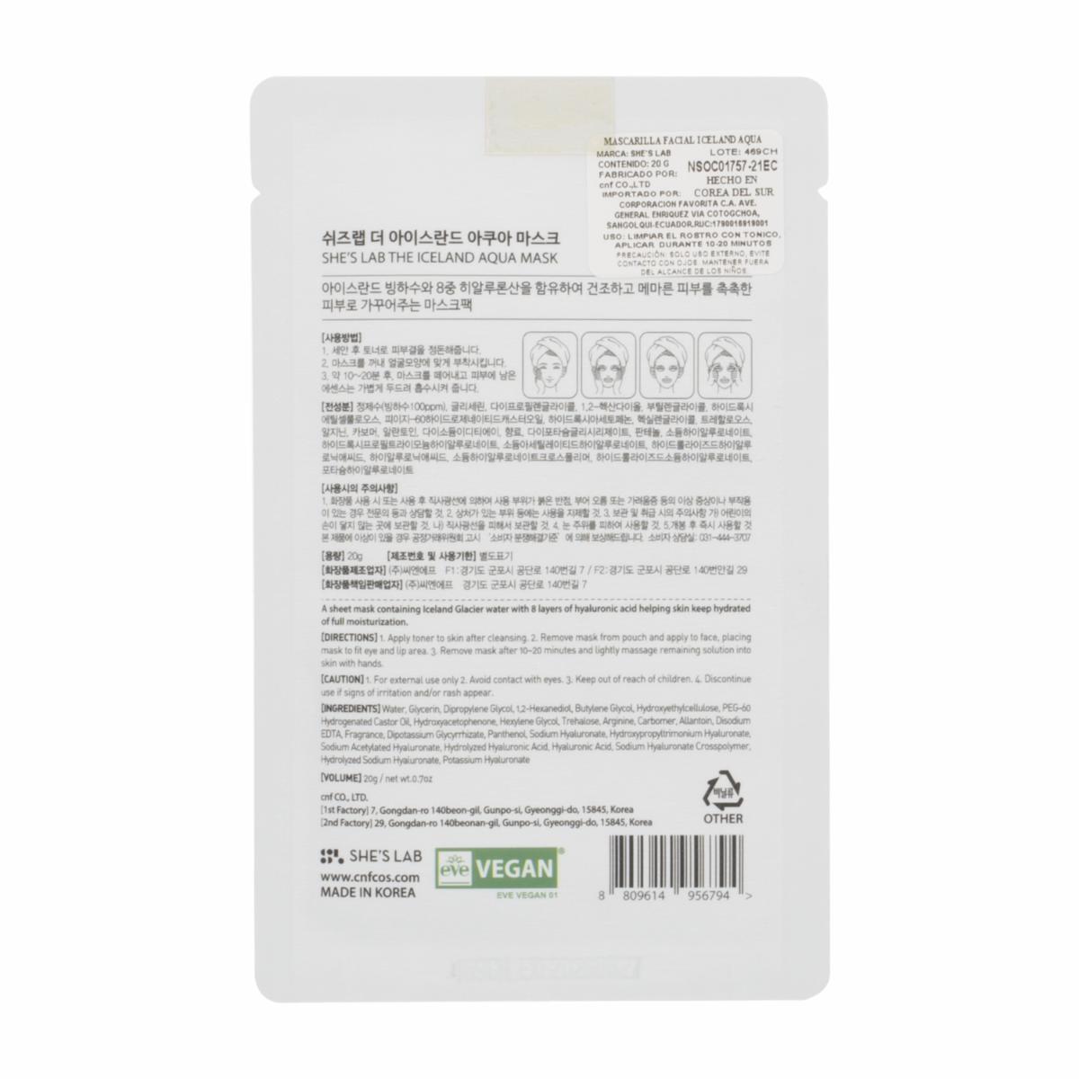 Mascarilla Facial Con Acido Hialuronico THE ICELAND 20 G
