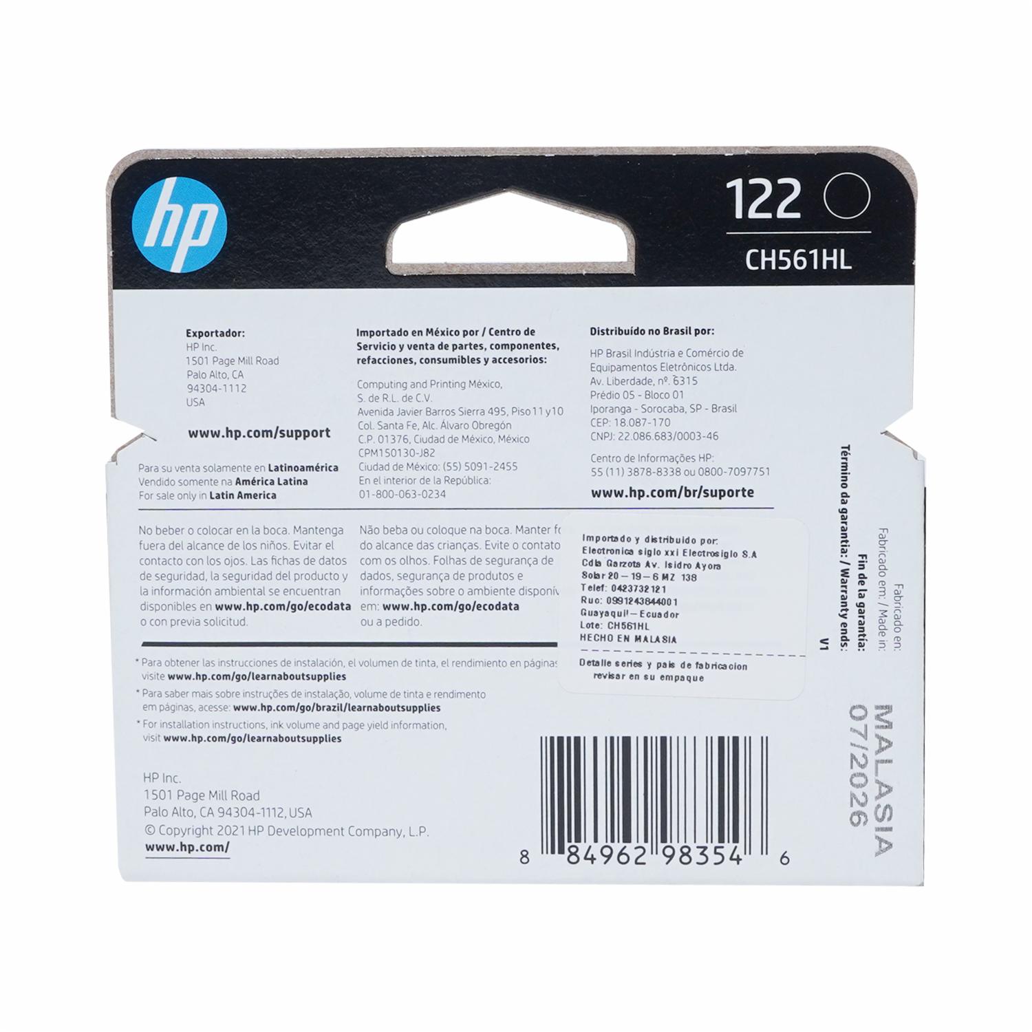 Tinta Para Impresora 122 Deskjet F2050 HP Negro