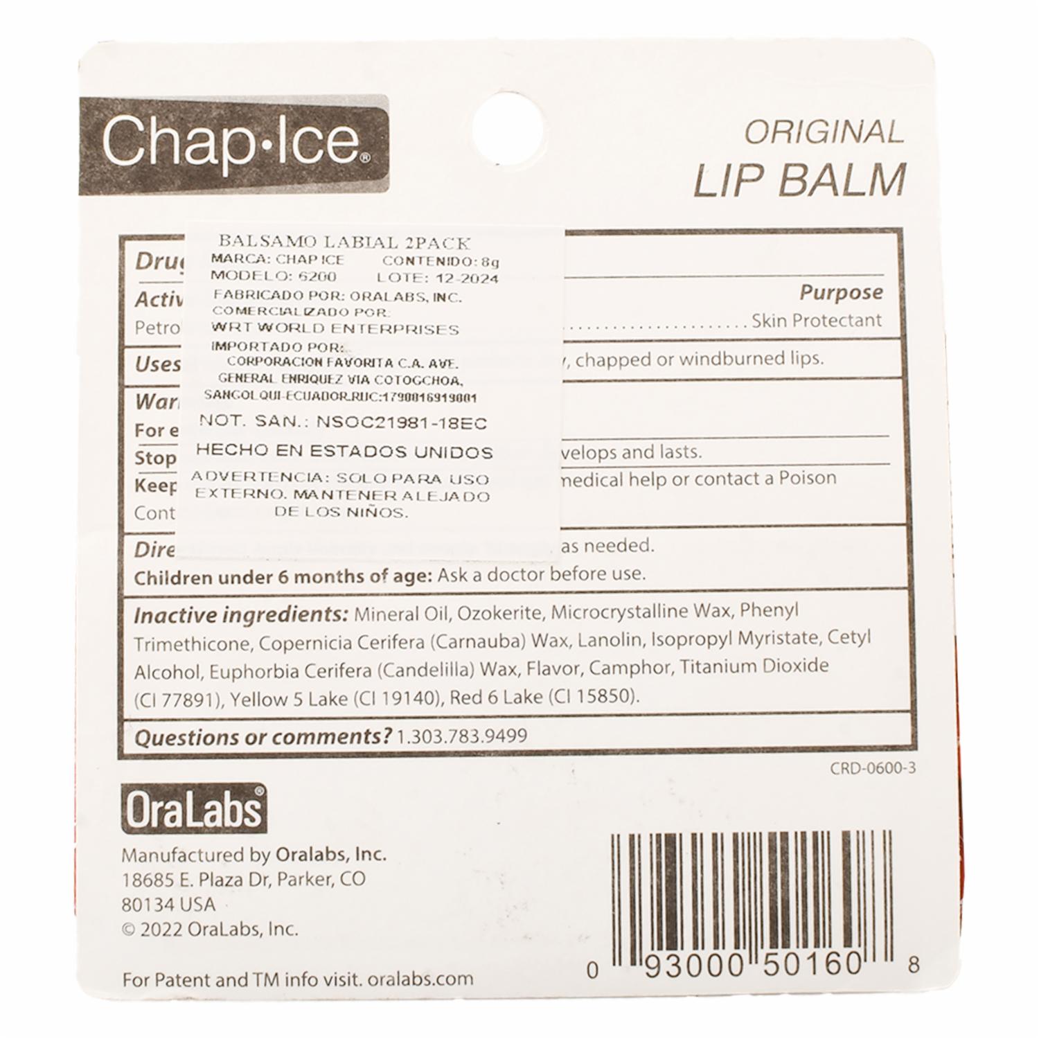 Bálsamo Labial CHAP-ICE Factor De Protección Solar 4, OriGinal - Imagen 2