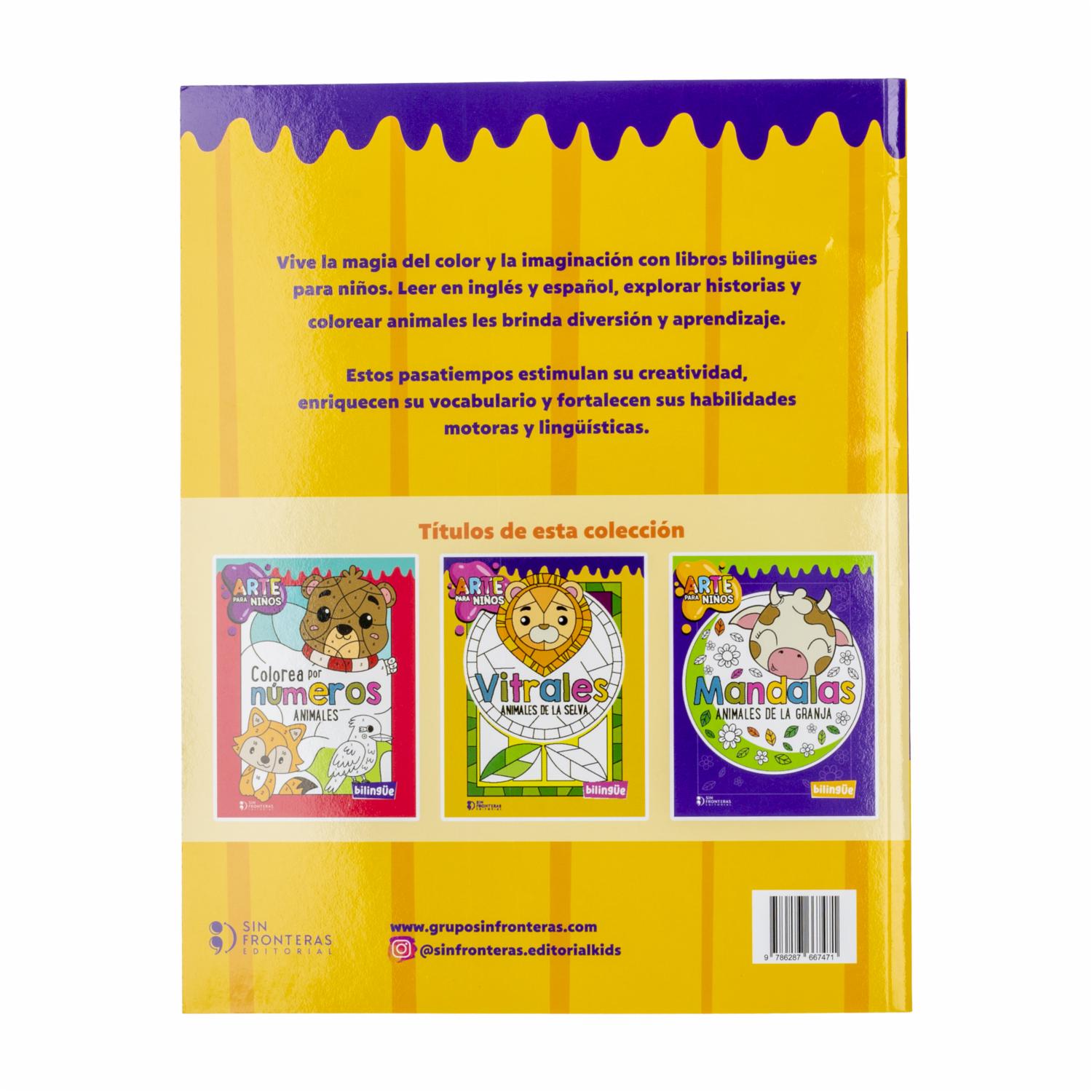 Libro Vitrales Para Colorear Animales De La Selva Colección Arte Para Niños MR.BOOKS 64 Páginas