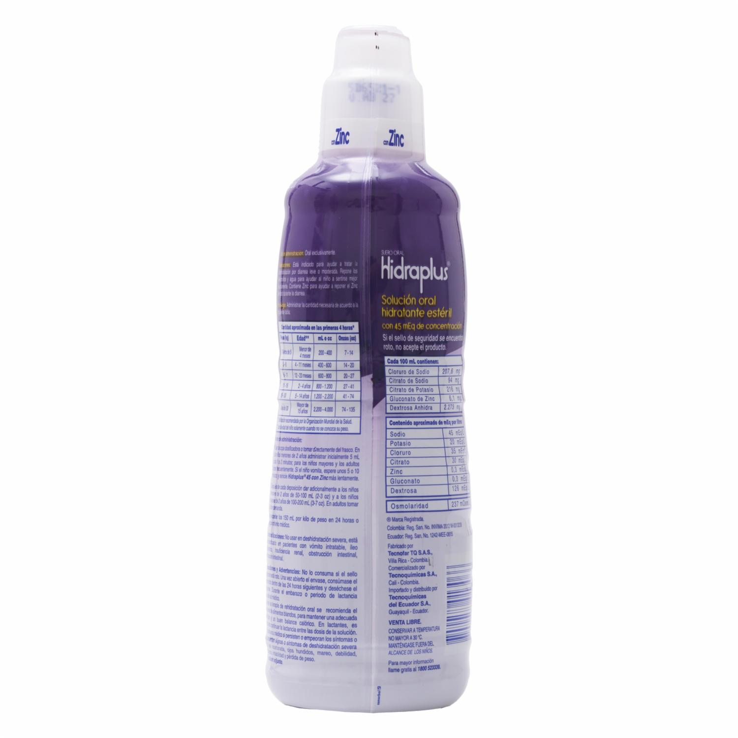 Suero Oral 45Meq+Zinc Sabor A Uva HIDRAPLUS 400 ml