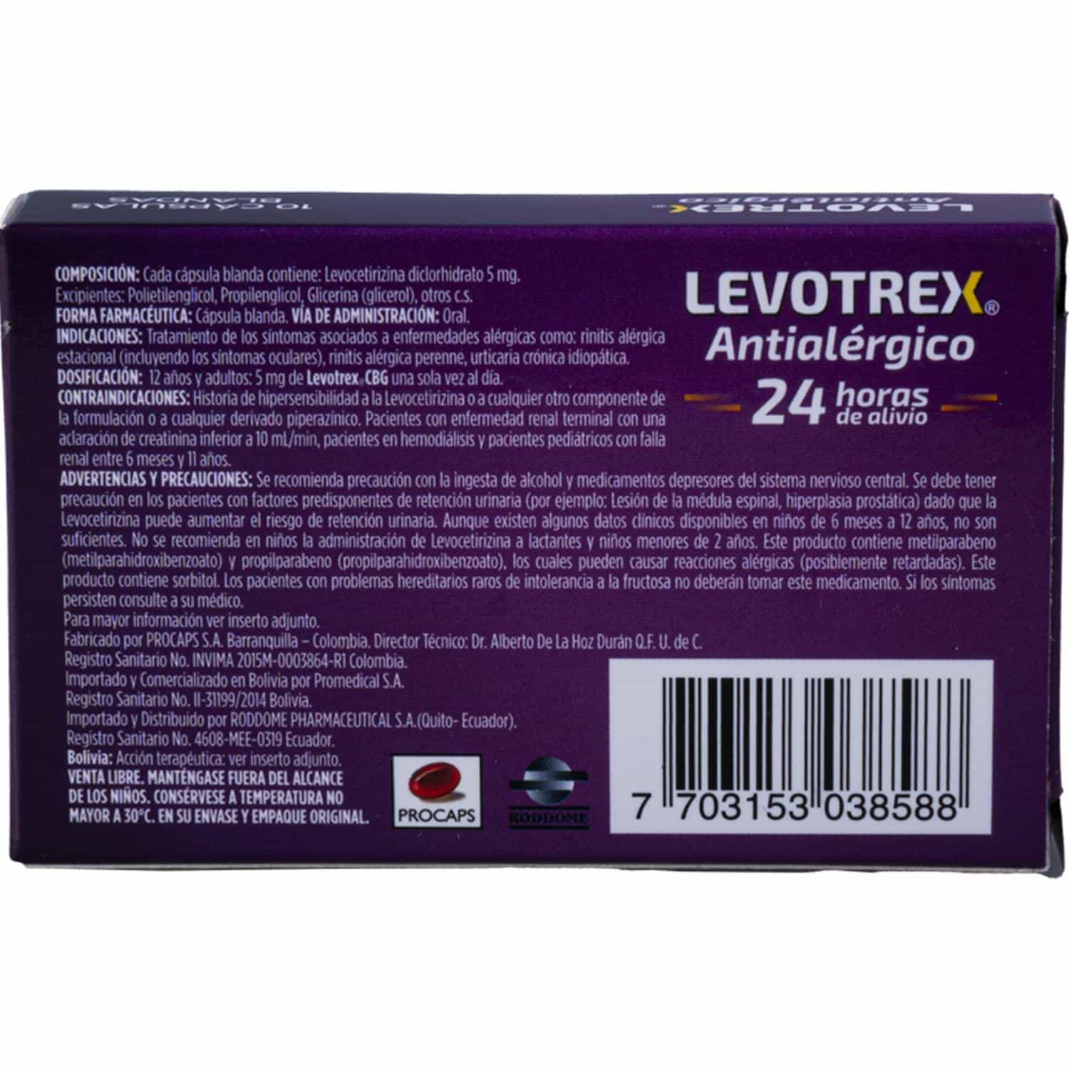 Antihistamínico Capsula Blanda LEVOTREX 10 u - Imagen 2