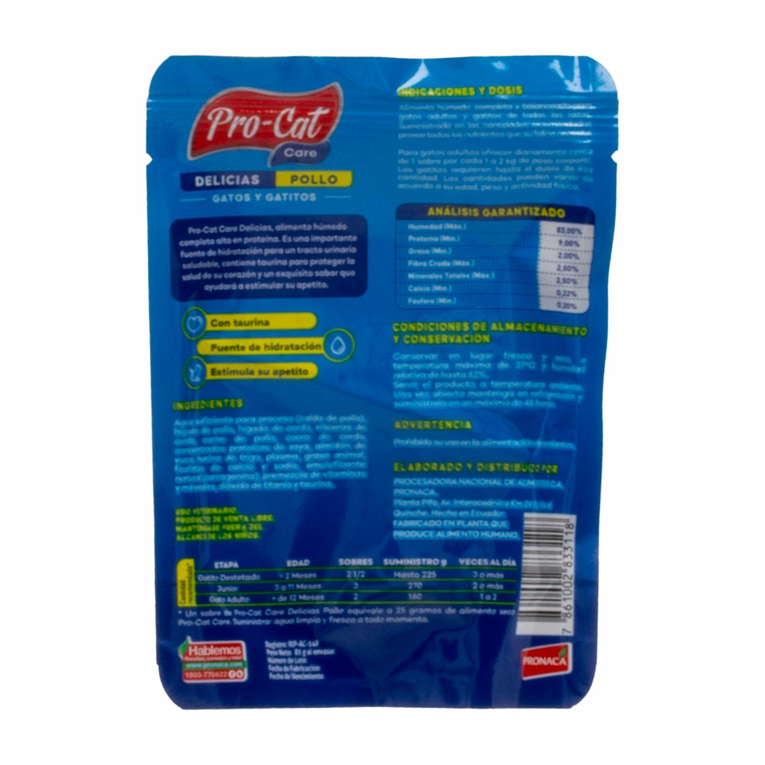 Alimento Para Gatos Delicias De Pollo PRO-CAT 85 G - Imagen 2