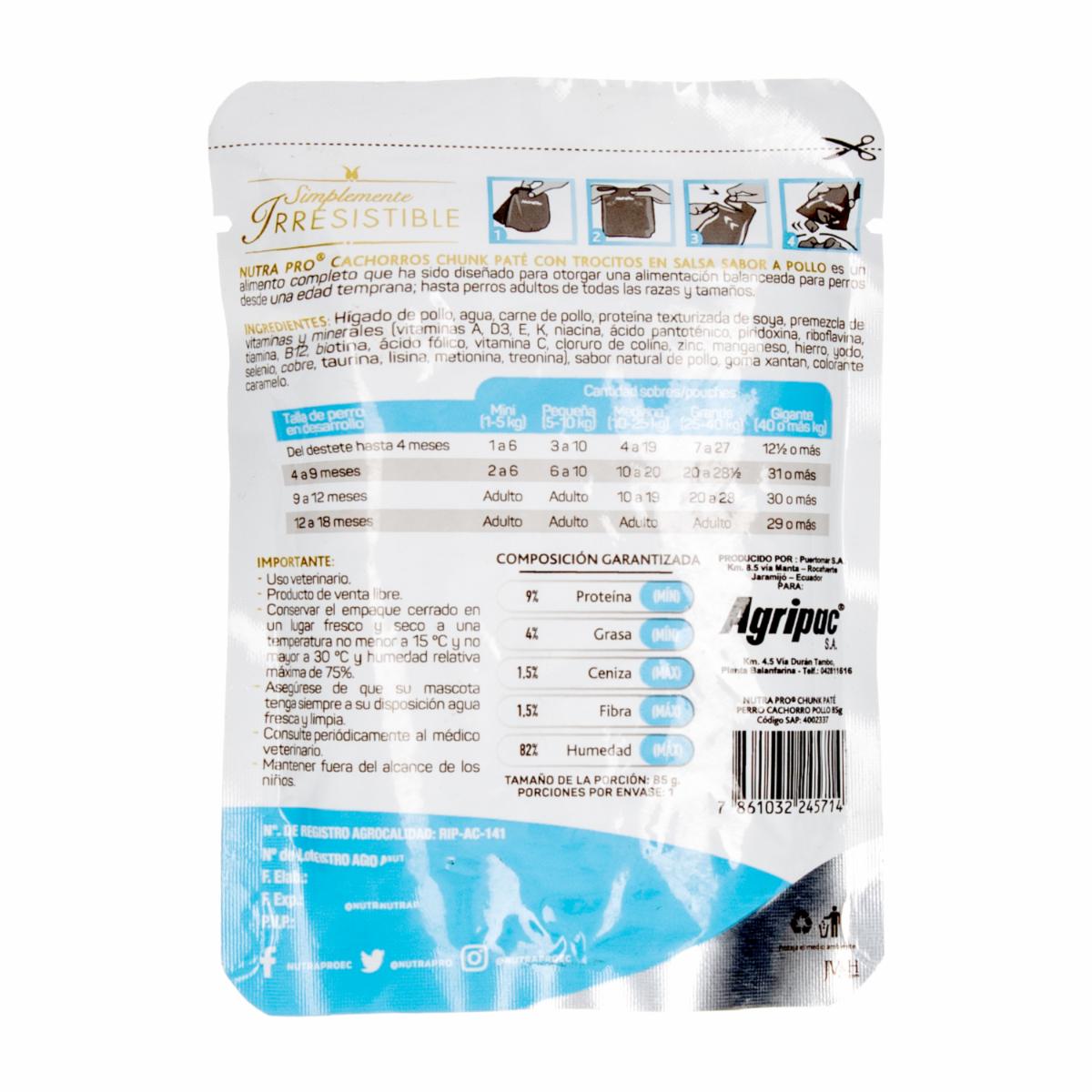 Alimento Húmedo Para Perros Pollo Cachorro NUTRAPRO 85 G - Imagen 2
