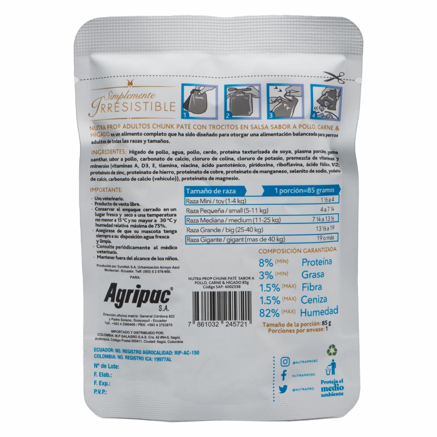 Alimento Para Perros Sabor Pate Pollo Carne Hígado NUTRAPRO 85 G - Imagen 2