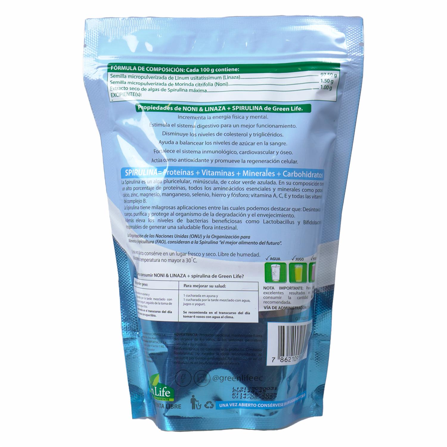 Mix De Noni & Linaza + Spirulina GREEN LIFE 400 G