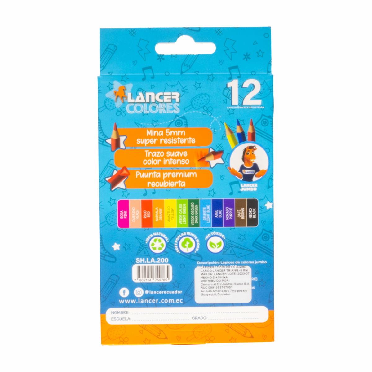 Lápices De Colores Jumbo Largo Triangulares LANCER Unidad