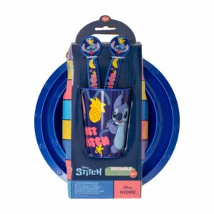 Set Vajilla Infantil Vaso Y Platos Diseño Stitch STOR 5 Piezas