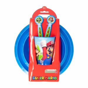 Set Vajilla Infantil Vaso Y Platos Diseño Super Mario STOR 5 Piezas