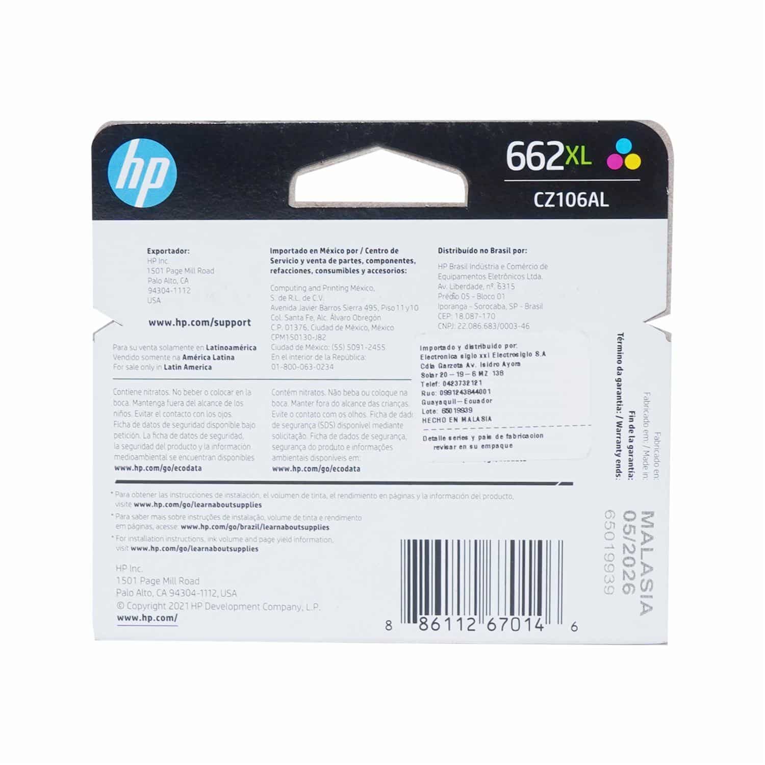 Tinta Para Impresora 662XL TRI-COLOR 2515 330 HP Unidad - Imagen 2