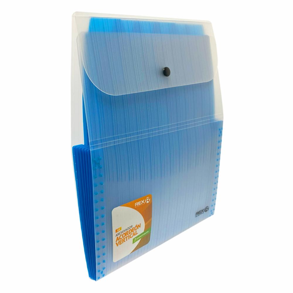Archivador Acordeón 7 Compartimientos Vertical Transparente Azul REX PLASTICS A4 - Imagen 3