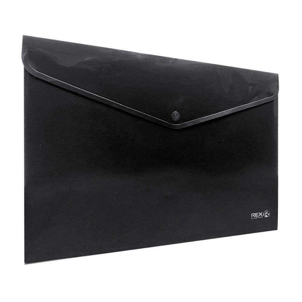 Sobre Porta Documento Negro Con Broche Plástico REX PLASTICS A4 - Imagen 3