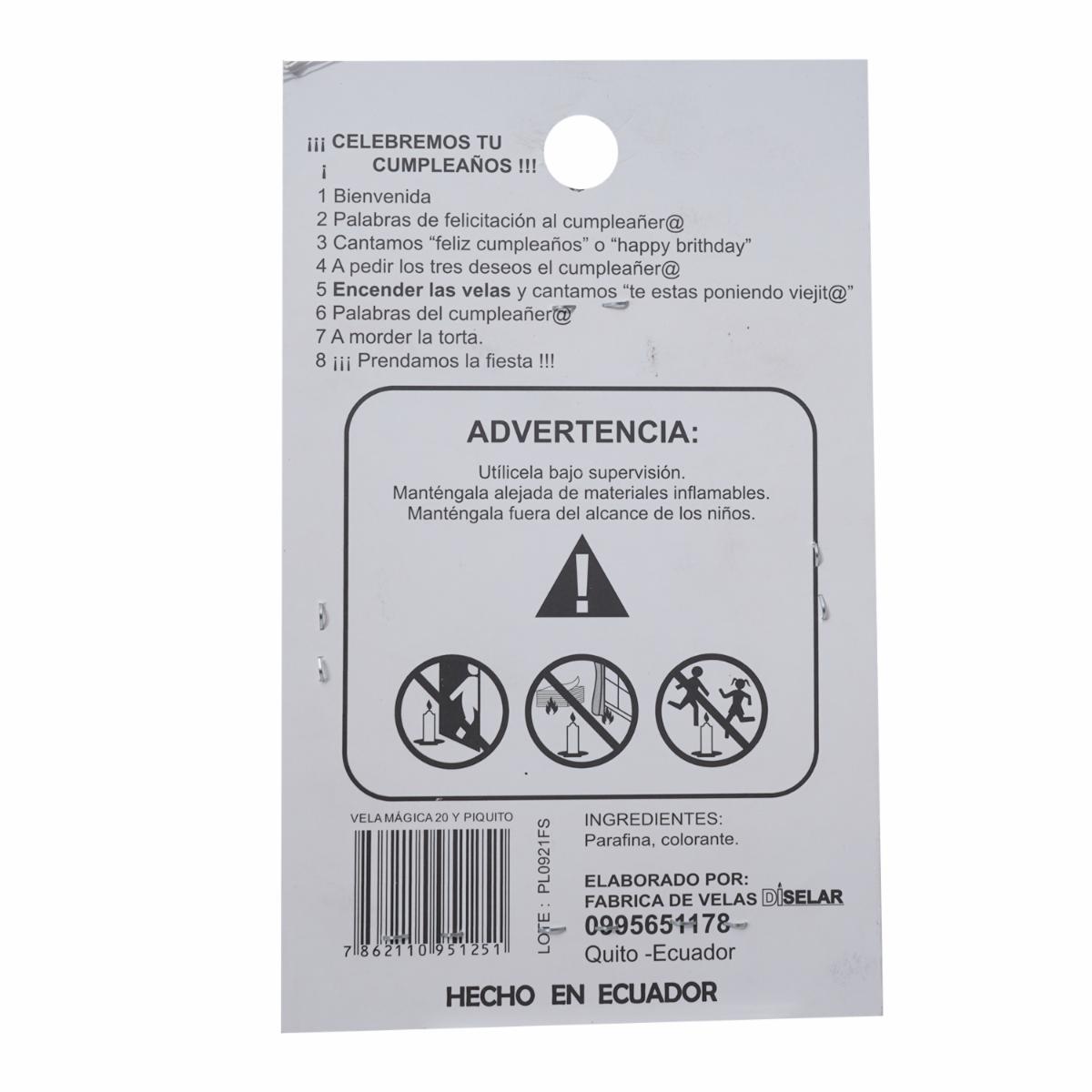 Vela Mágica 20 Y Piquito DISELAR 95 x 155 x 11 mm - Imagen 2