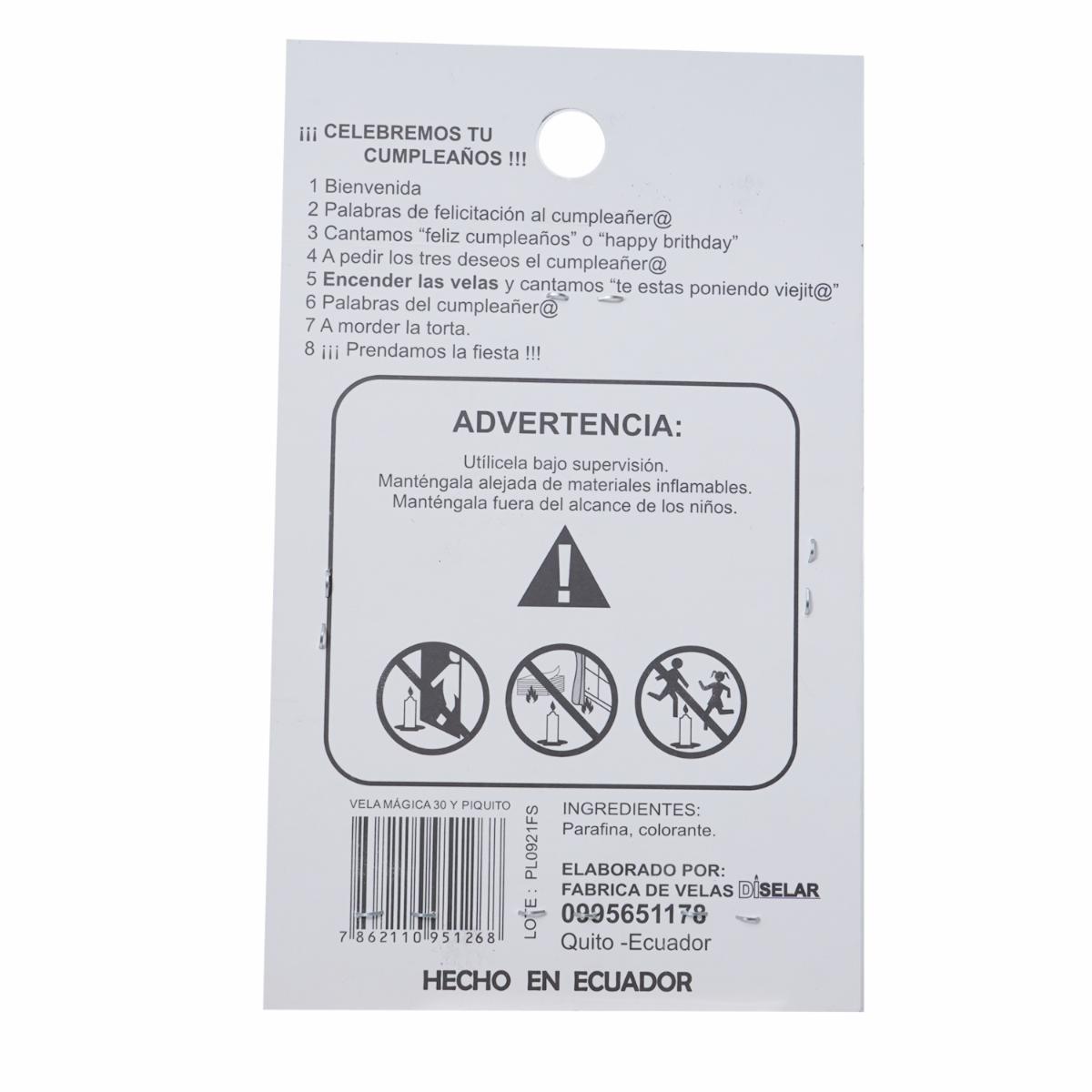 Vela Mágica 30 Y Piquito DISELAR 95 x 155 x 11 mm - Imagen 2