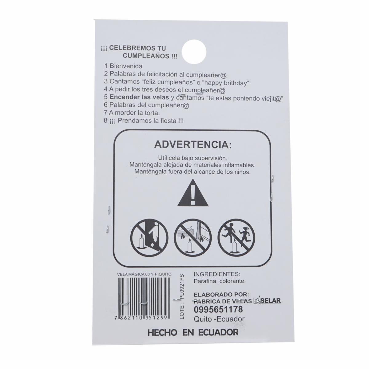 Vela Mágica 60 Y Piquito DISELAR 95 x 155 x 11 mm - Imagen 2