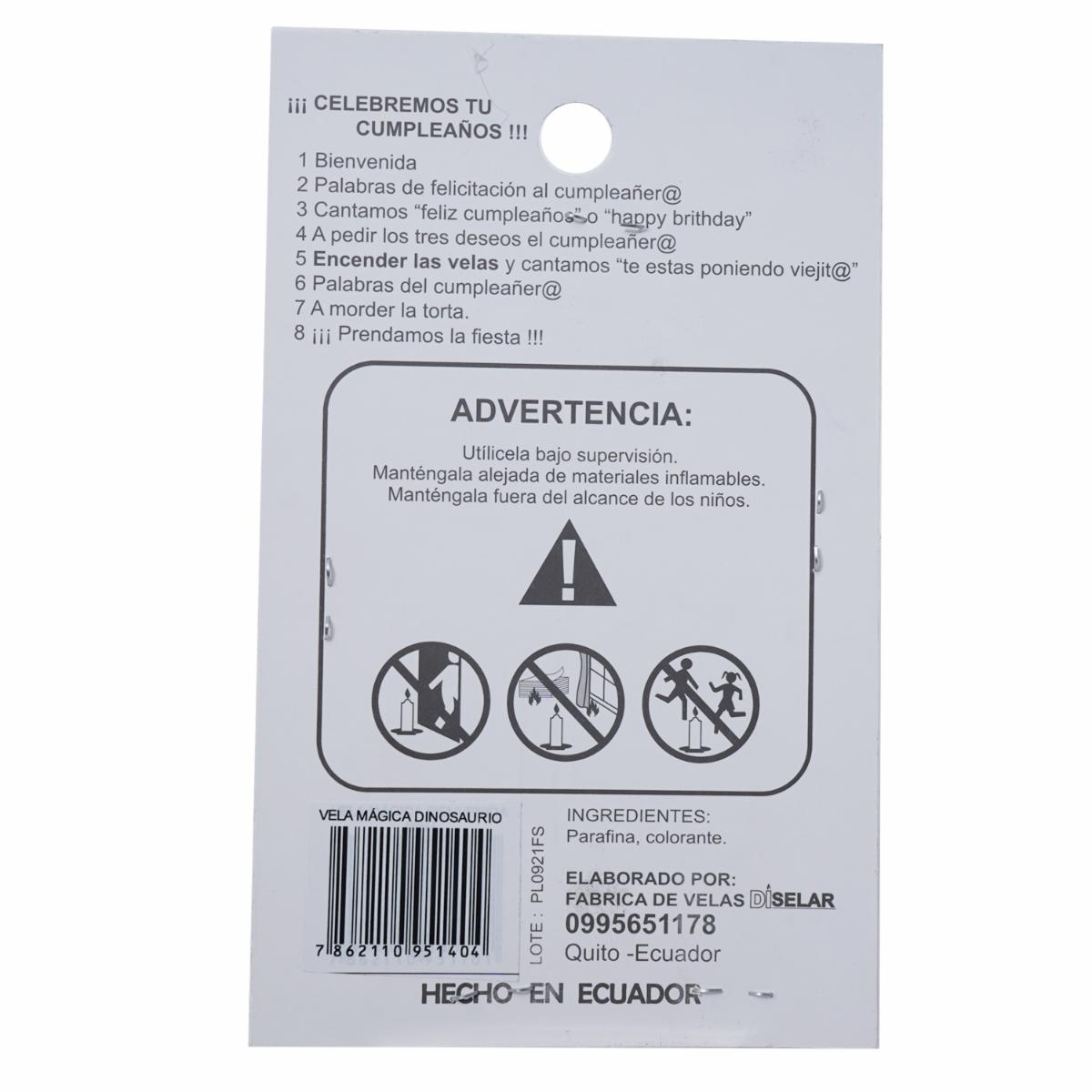 Vela Mágica Dinosaurio DISELAR 95 x 155 x 11 mm