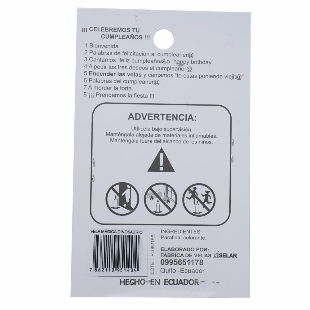 Vela Mágica Dinosaurio DISELAR 95 x 155 x 11 mm - Imagen 2