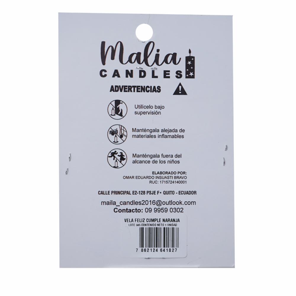 Vela Feliz Cumple Naranja MALIA CANDLES Unidad - Imagen 2