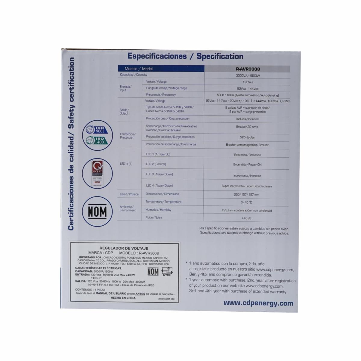 Regulador De Voltaje CDP R-AVR3008 SIGLO XXI 3000VA/ 1500W