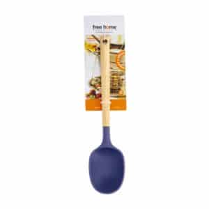 Cuchara Con Asa Silicona Azul Mango De Madera FREE HOME 1 Pieza