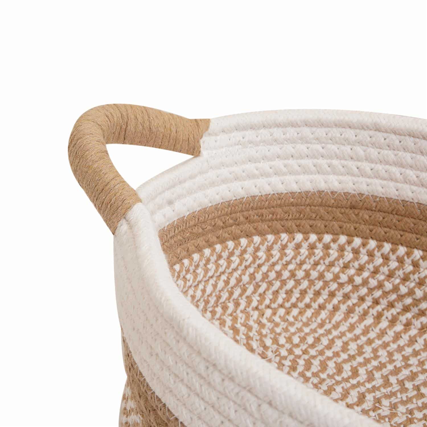 Cesta De Mimbre Ovalada Beige Con Filo Blanco FREE HOME Mini - Imagen 2