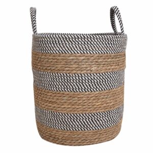 Cesta De Mimbre Redonda Centro Líneas Negras FREE HOME Mediano