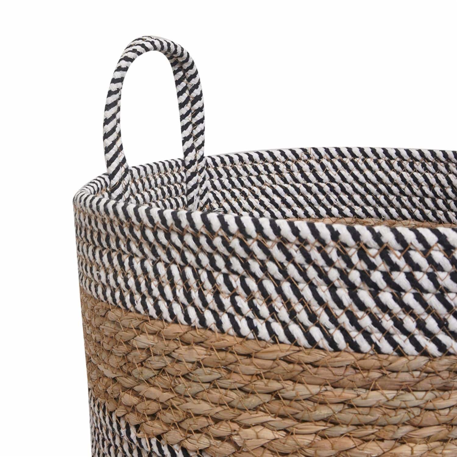 Cesta De Mimbre Redonda Centro Líneas Negras FREE HOME Mediano - Imagen 2