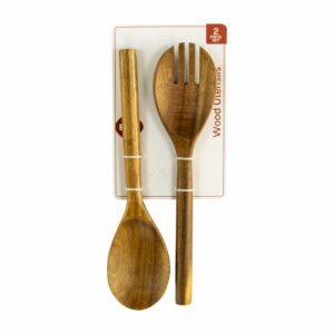 Set Utensilios Acacia De Madera Trinche Y Cuchara Z&L 2 Piezas