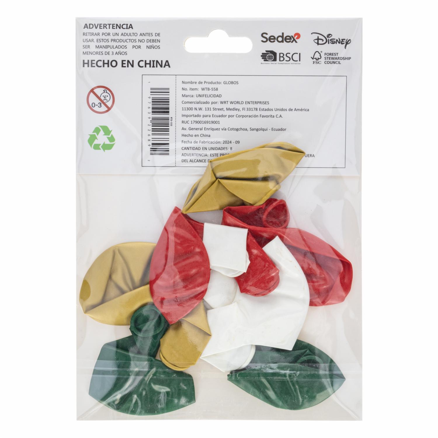 Juego De Globos Varios Colores UNIFELICIDAD 8 Piezas - Imagen 2