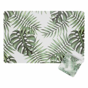 Set De Individuales Ramas Verdes Con Portavasos FREE HOME X 4 Uds