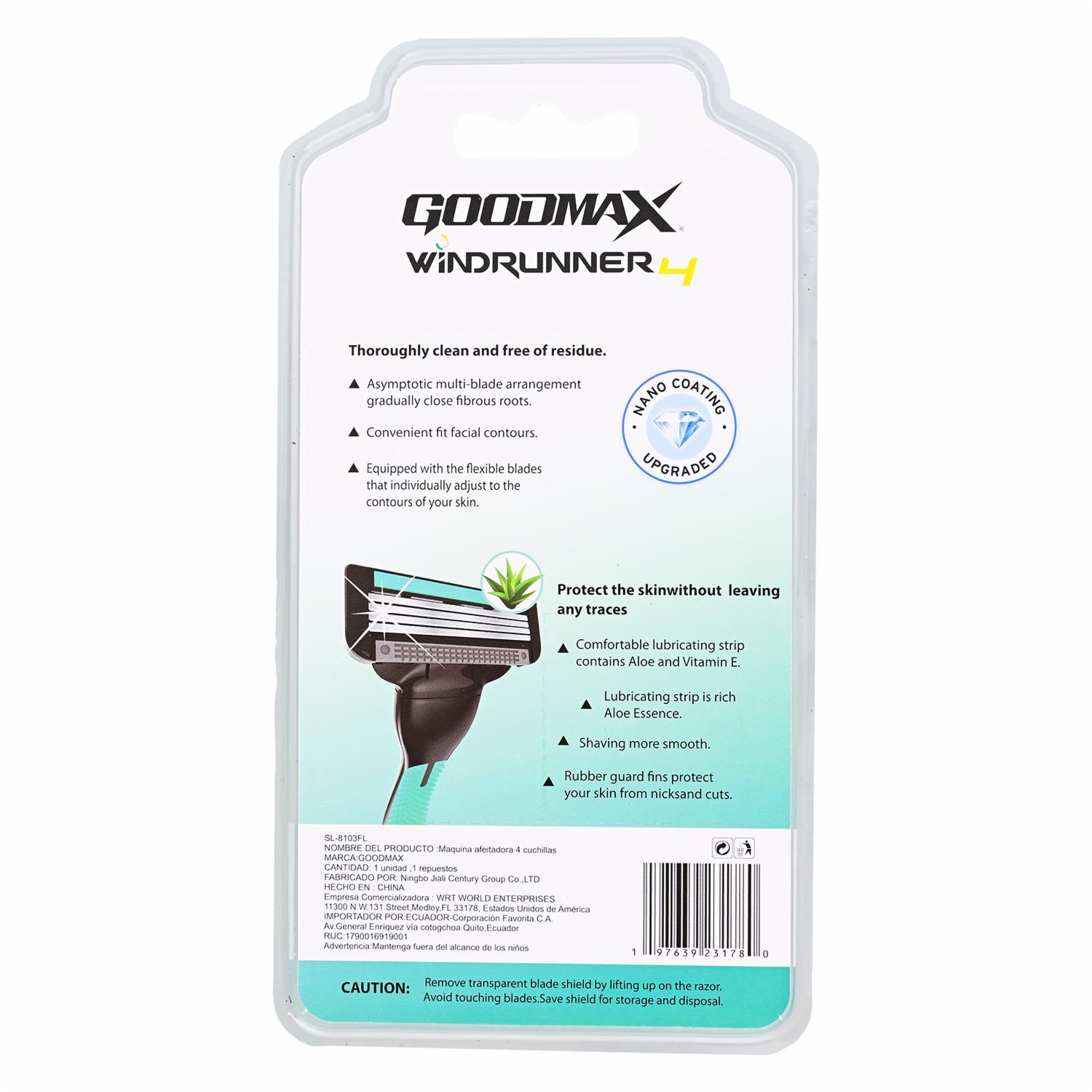 Afeitadora Windrunner 4 Con 2 Recambios GOODMAX 2 Piezas