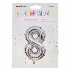 Globo Metalizado Plateado UNIFELICIDAD N°8