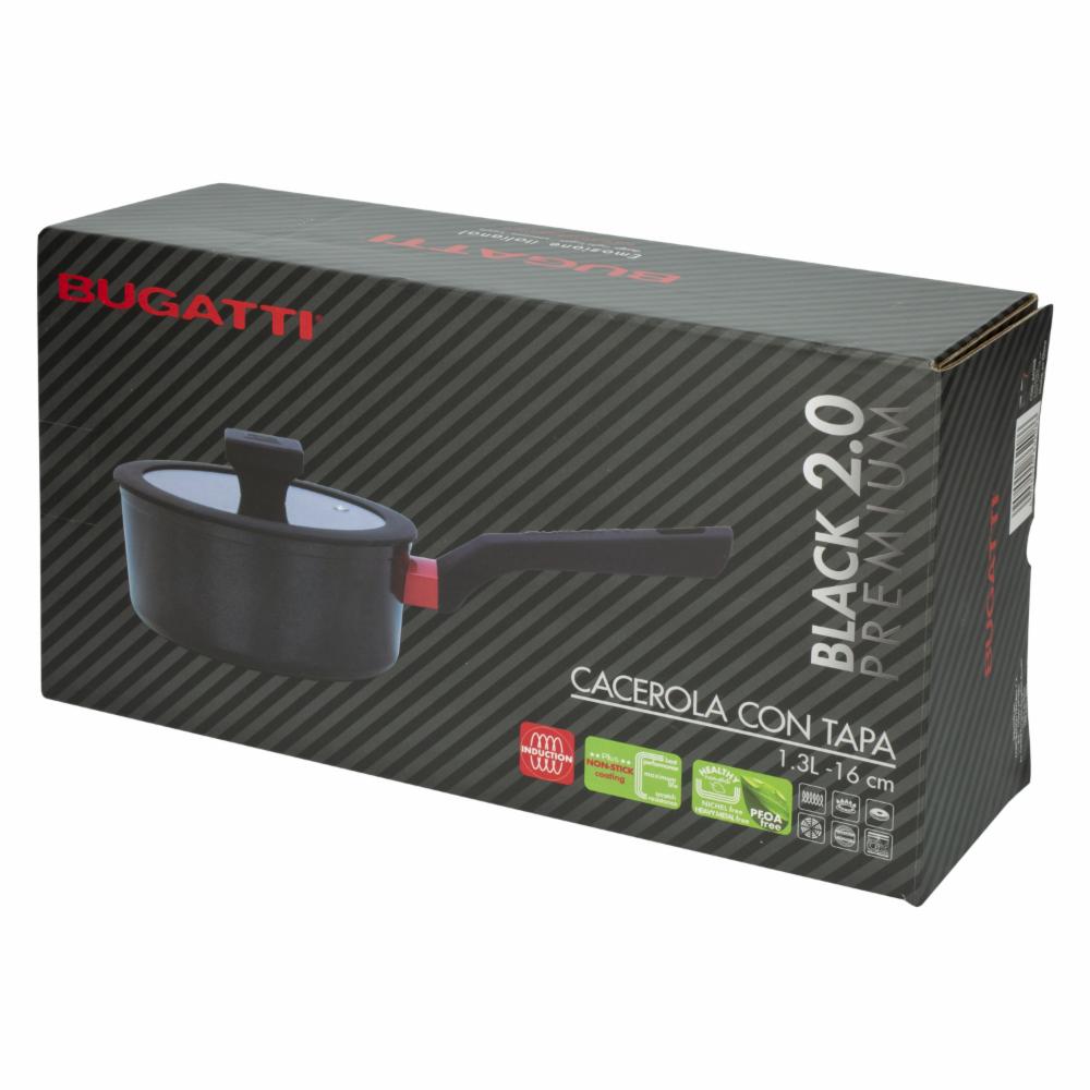 Cacerola Inducción Con Tapa De Vidrio 1,3 L Black 2.0 BUGATTI 16 Cm - Imagen 4
