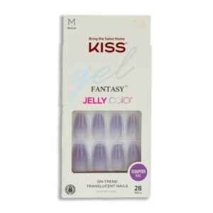 Uñas Postizas Medianas Gel Fantasy Jelly Color Morado KISS X 28 Uds