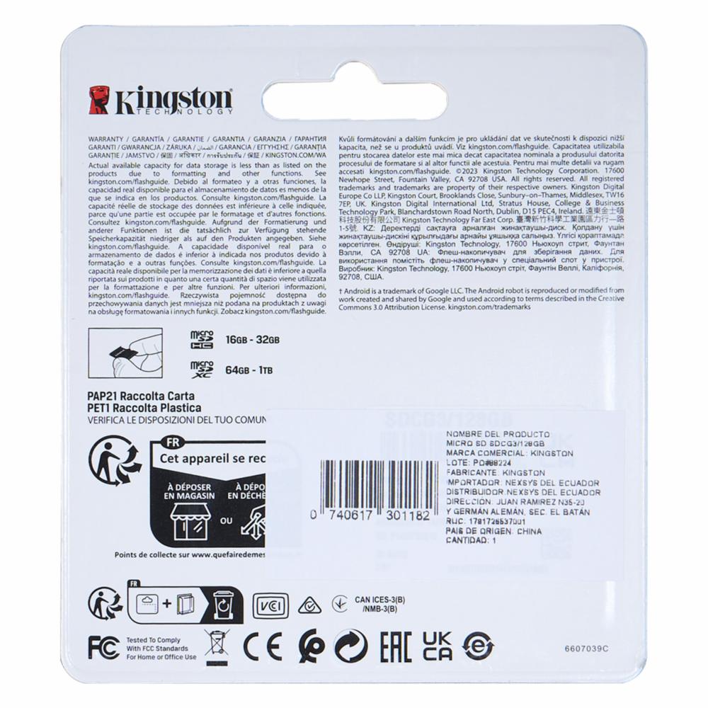 Micro SD Con Adaptador Canvas Go Plus KINGSTON 128 Gb - Imagen 2