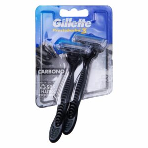 Afeitadora Desechable Caballero Prestobarba 3 Carbono Con Carbón Activado GILLETTE 2 Piezas