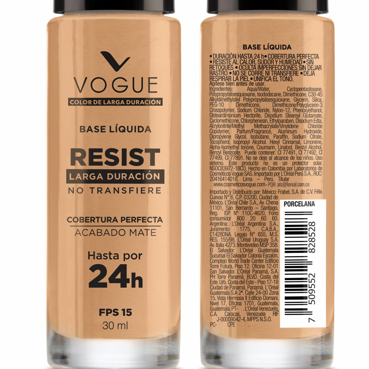 Base Líquida Resist 24 Horas Tono Miel VOGUE - Imagen 3