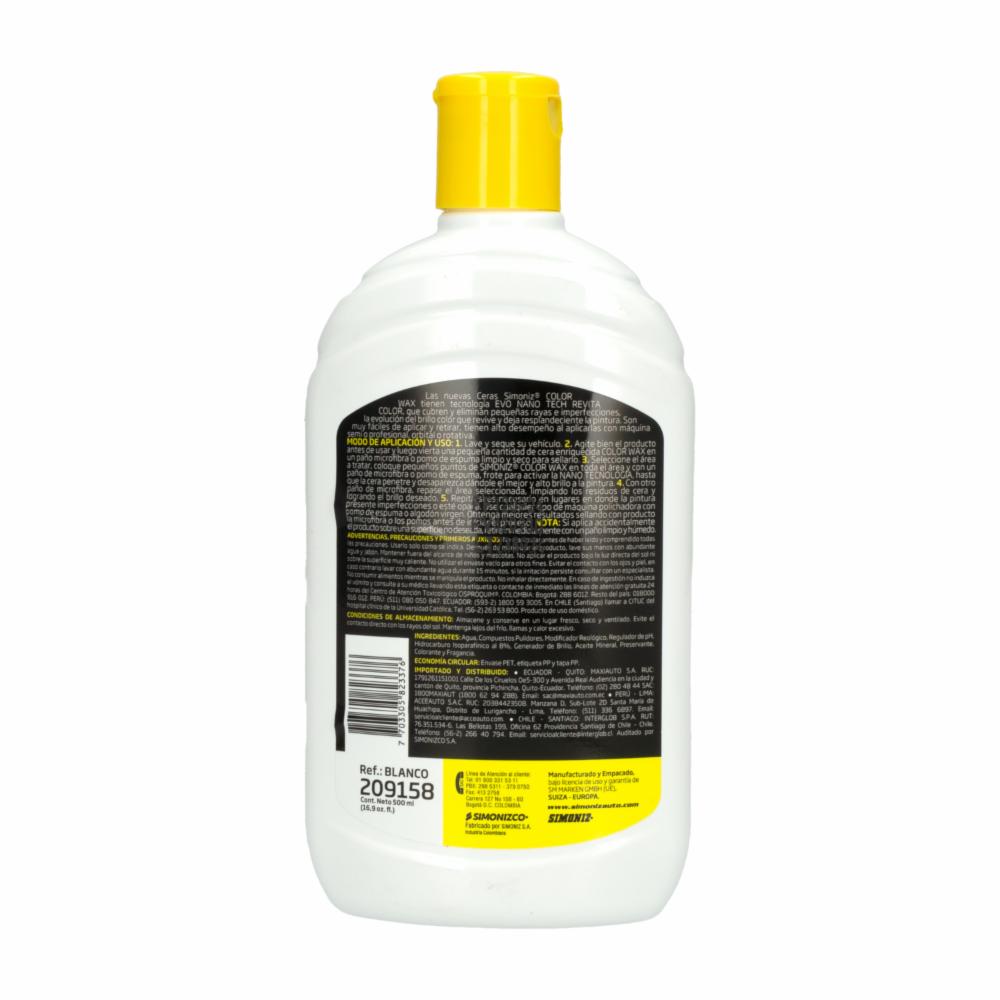 Cera Automotriz Color Wax Blanco SIMONIZ 500 Ml - Imagen 3
